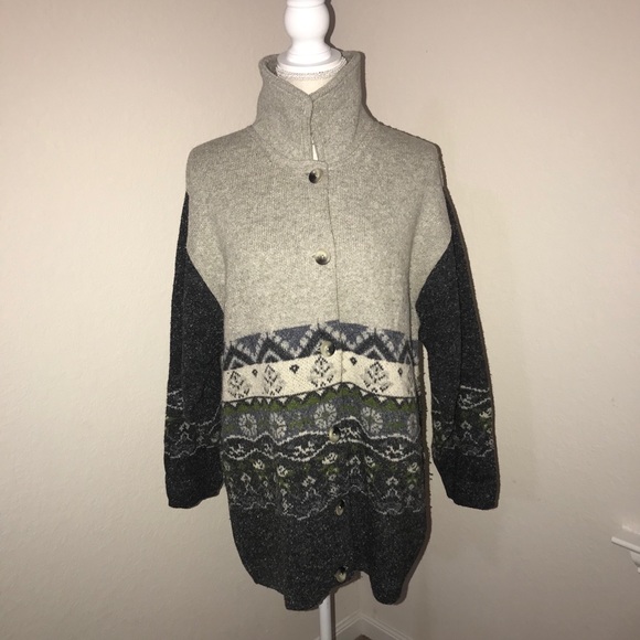 Jacqueline Riu Wool grey vintage button floral sweater size medium - Picture 5 of 11